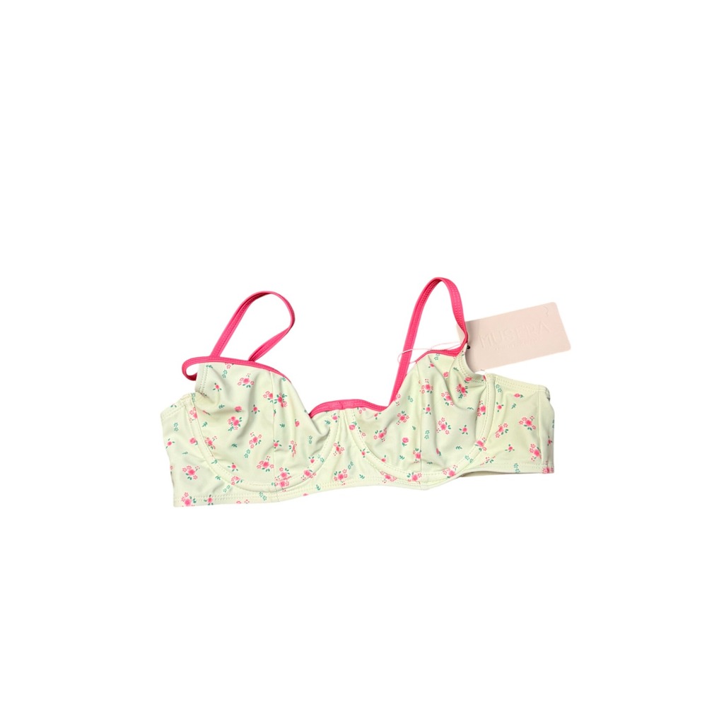 Musera Mint Green Floral Underwire Bikini Top Pink‎ Trim Small NWT